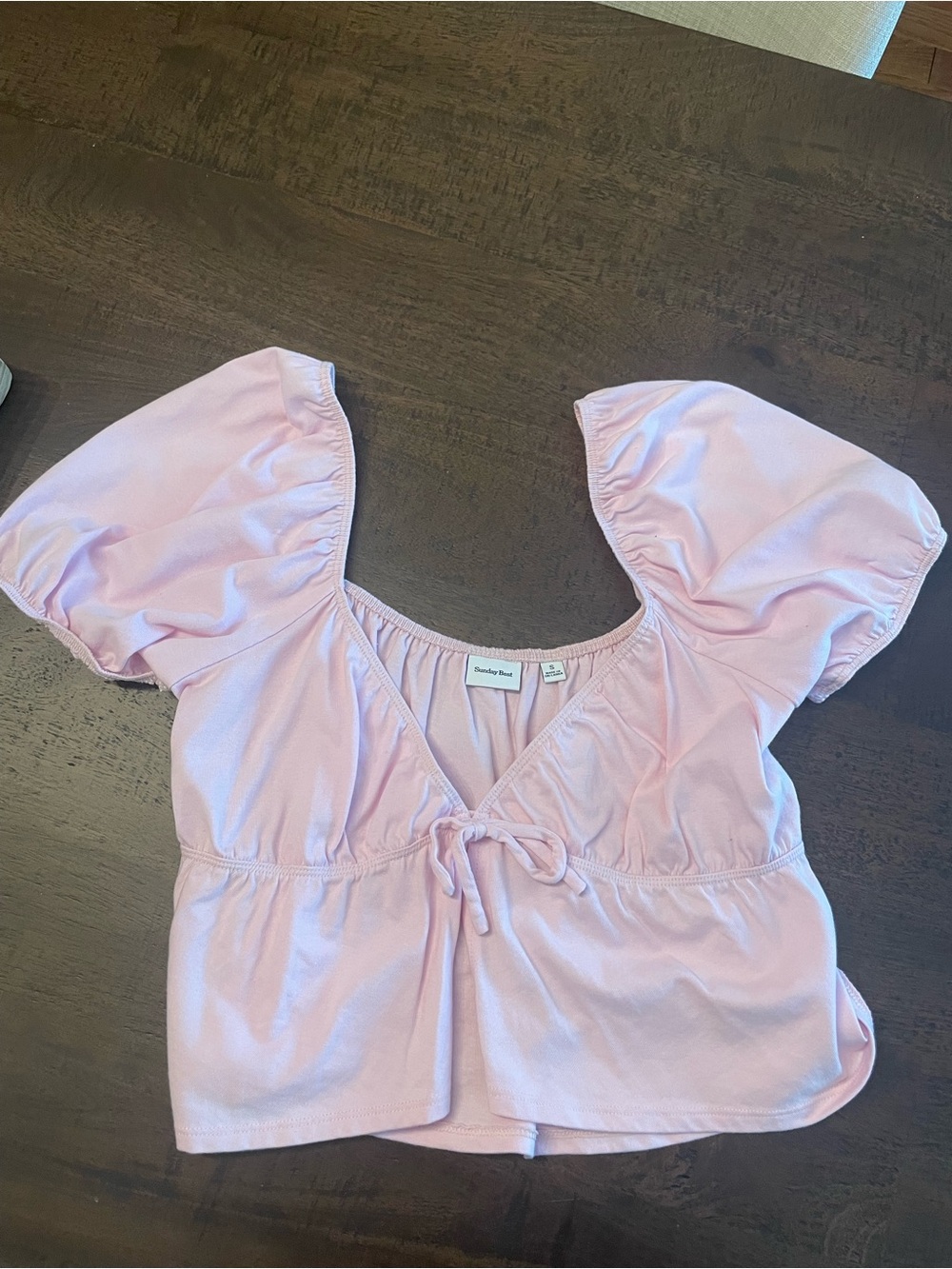 Sunday Best Light Pink Puff Sleeve Tie-Front Top